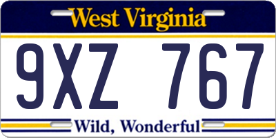 WV license plate 9XZ767