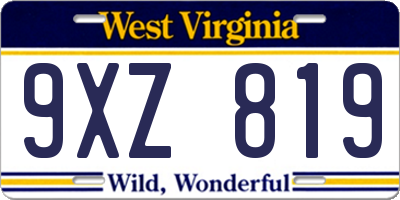 WV license plate 9XZ819