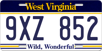 WV license plate 9XZ852