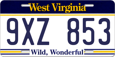 WV license plate 9XZ853