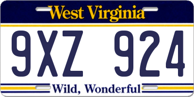 WV license plate 9XZ924