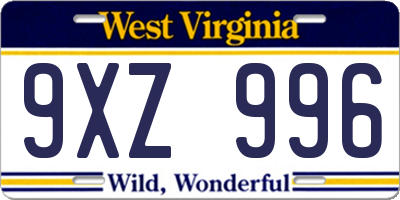 WV license plate 9XZ996