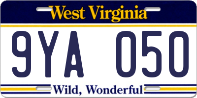 WV license plate 9YA050