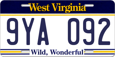 WV license plate 9YA092