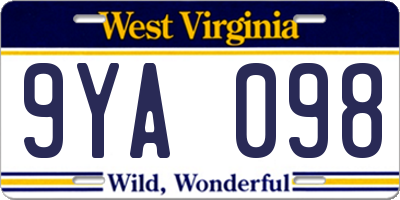 WV license plate 9YA098