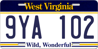WV license plate 9YA102