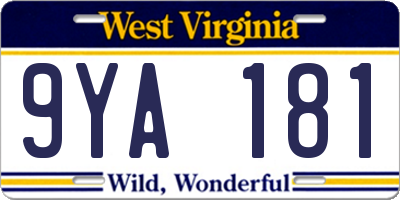 WV license plate 9YA181