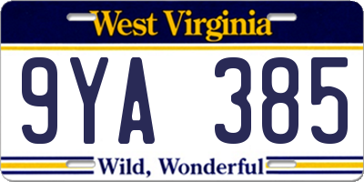 WV license plate 9YA385