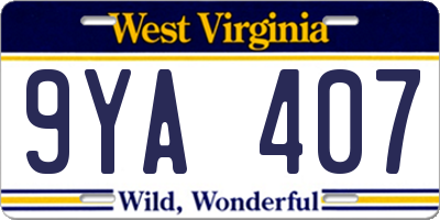WV license plate 9YA407