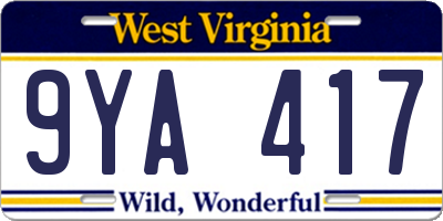WV license plate 9YA417