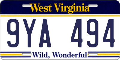 WV license plate 9YA494