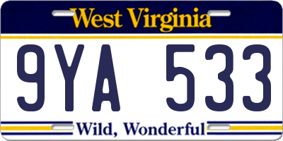 WV license plate 9YA533