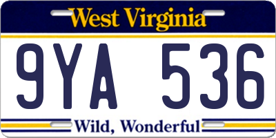 WV license plate 9YA536