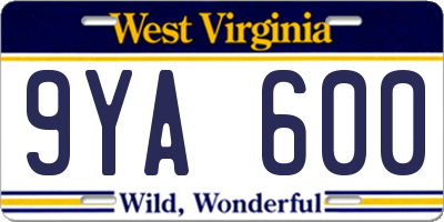 WV license plate 9YA600