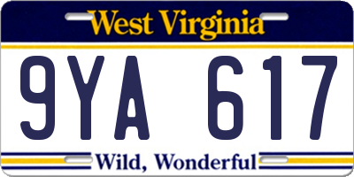 WV license plate 9YA617