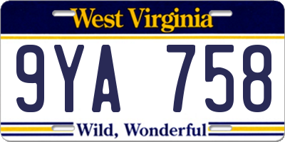 WV license plate 9YA758
