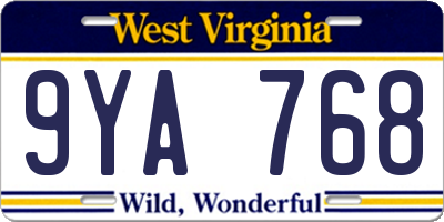 WV license plate 9YA768