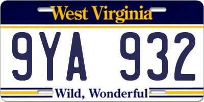 WV license plate 9YA932