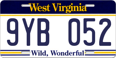 WV license plate 9YB052