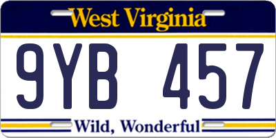 WV license plate 9YB457