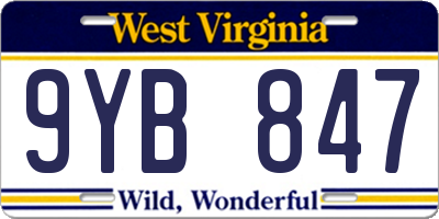 WV license plate 9YB847