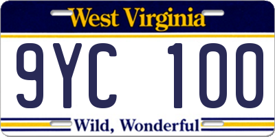 WV license plate 9YC100