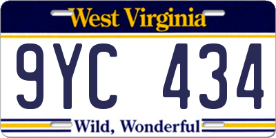 WV license plate 9YC434