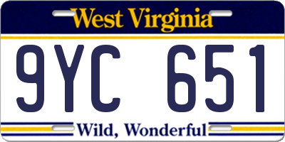 WV license plate 9YC651