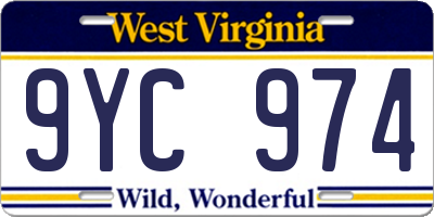 WV license plate 9YC974