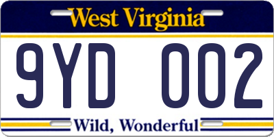 WV license plate 9YD002