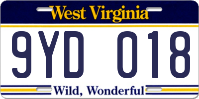 WV license plate 9YD018