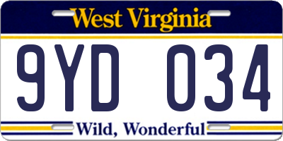 WV license plate 9YD034