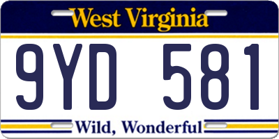 WV license plate 9YD581