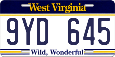 WV license plate 9YD645