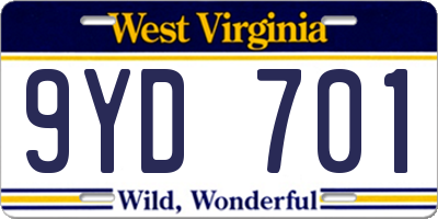 WV license plate 9YD701