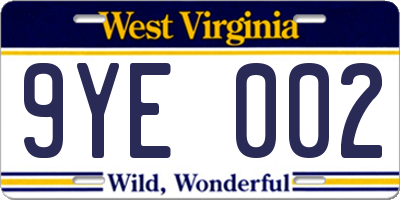 WV license plate 9YE002