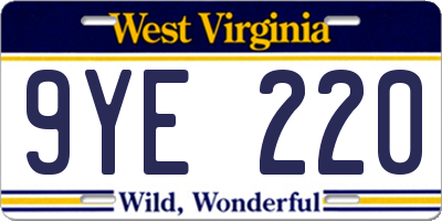 WV license plate 9YE220