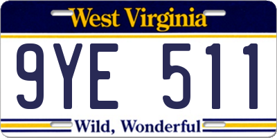 WV license plate 9YE511