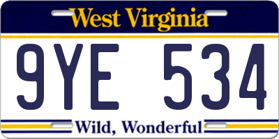 WV license plate 9YE534