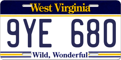 WV license plate 9YE680