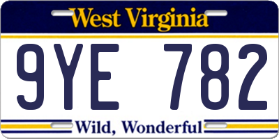 WV license plate 9YE782