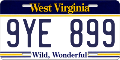 WV license plate 9YE899
