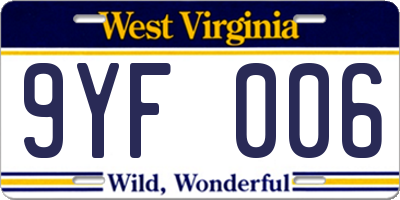 WV license plate 9YF006