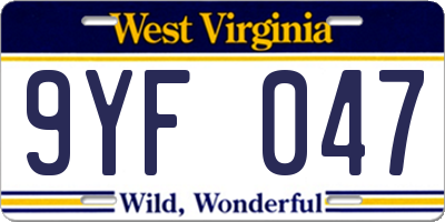 WV license plate 9YF047
