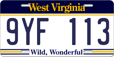 WV license plate 9YF113