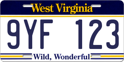 WV license plate 9YF123
