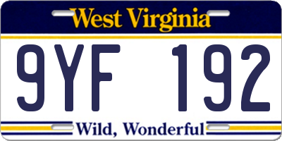 WV license plate 9YF192