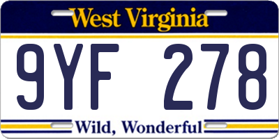 WV license plate 9YF278