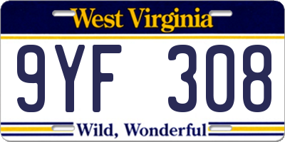 WV license plate 9YF308