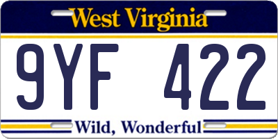 WV license plate 9YF422